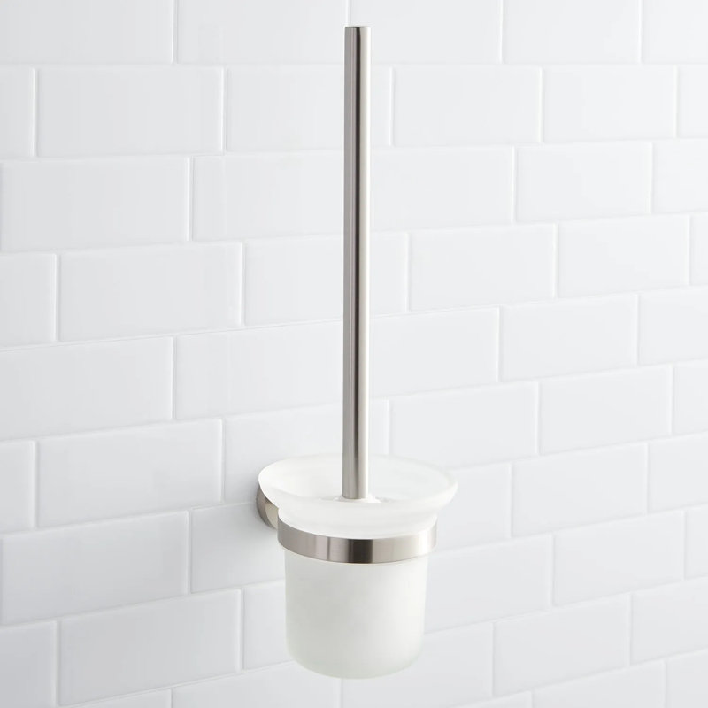 Ceeley Collection Metal Wall Mounted Toilet Brush and Holder, Brushed Nickel