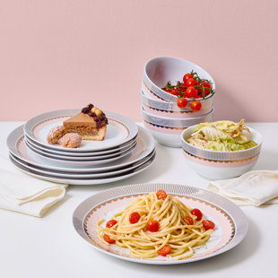 Darbie Angell Golden Charm Blush 12-Piece Porcelain Dinnerware Set, Service for 4