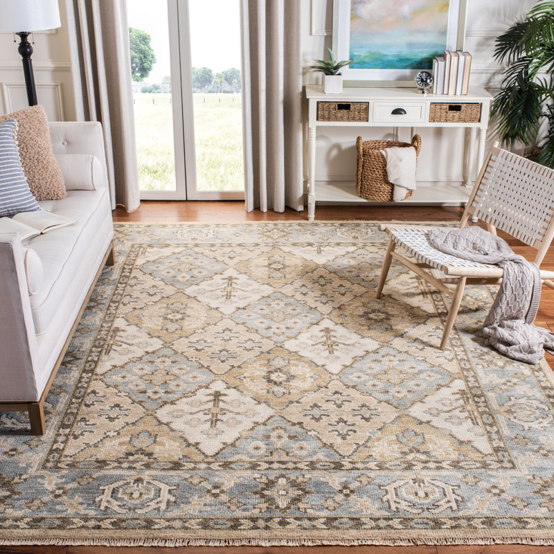 Hand-Knotted Light Blue and Beige Wool 8' x 10' Area Rug