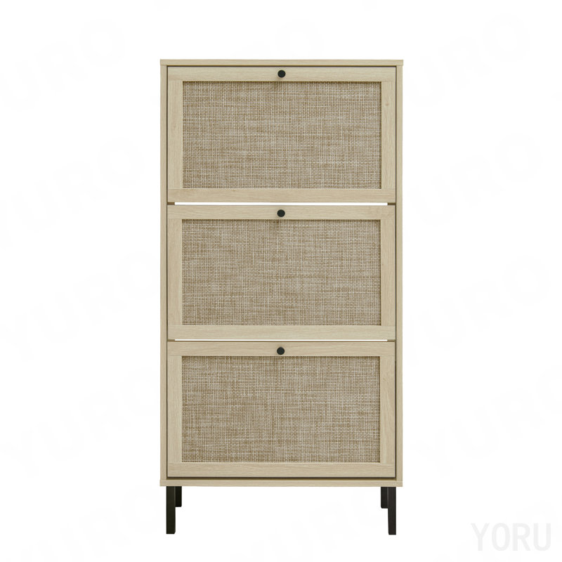 Range-chaussures 3 portes en rotin, moderne - standard, Natural