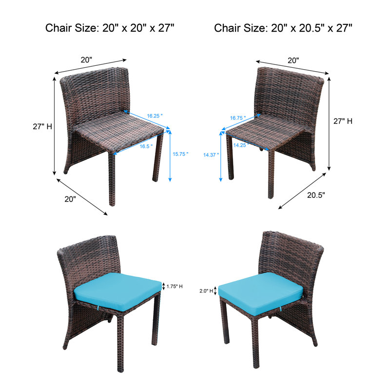 Ensemble bistro d'extérieur de 26,25 po avec coussins Ranheid, Turquoise