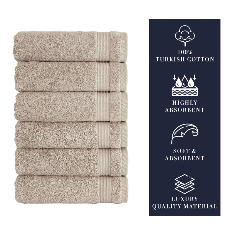 Shannan Turkish Cotton Hand Towels – Highly Absorbent, Quick Dry, Everyday Use, Set of 6, 16"x27", Brown Rice