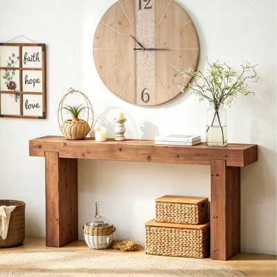 Console 63 po en bois massif - Canapé rustique de style campagnard pour entrée, couloir ou derrière canapé, conception rectangulaire étroite