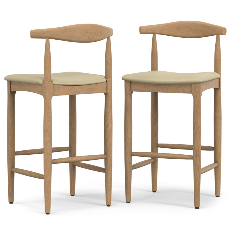 Tabouret de bar Mid-Century rembourré Molly, Siège beige / structure naturelle