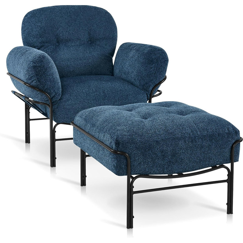 Bunya Modern Accent Chair with Ottoman, Chenille Upholstered Leisure Sofa Chair, Removable and Washable Cushion