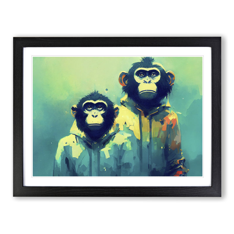 Two Cool Monkeys Abstract - Framed Print, Black Framed, 46cm H x 64cm W x 2cm D