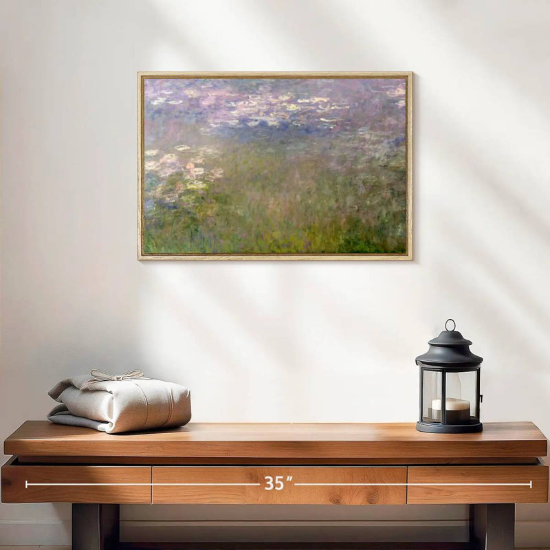 Nymphéas VI, 19 po x 13 po, Cadre flottant en bois naturel