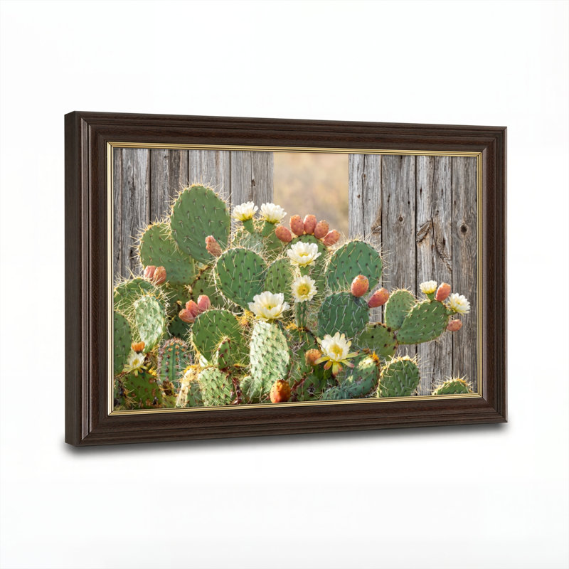 Art mural antique sur toile encadré doré pour le salon, la chambre à coucher, le bureau ou le vestibule - Décoration murale décorative avec fleurs de cactus