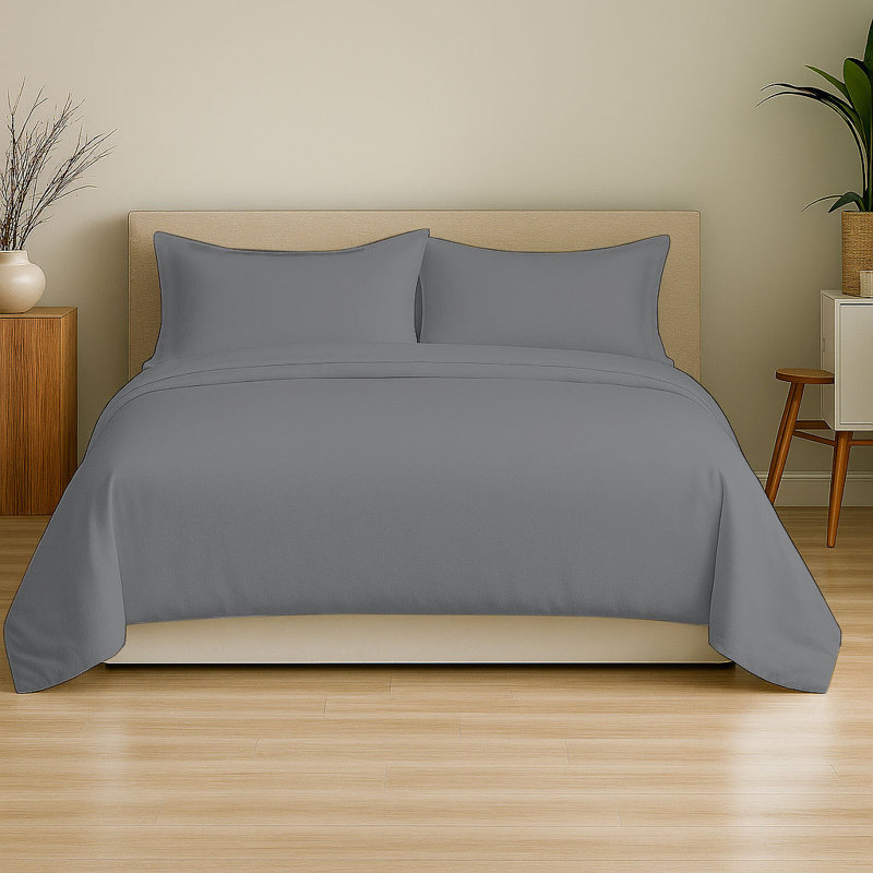 6-Piece Soft Microfiber Sheet Set, Light Gray, King Sheet Set with 4 Pillowcases