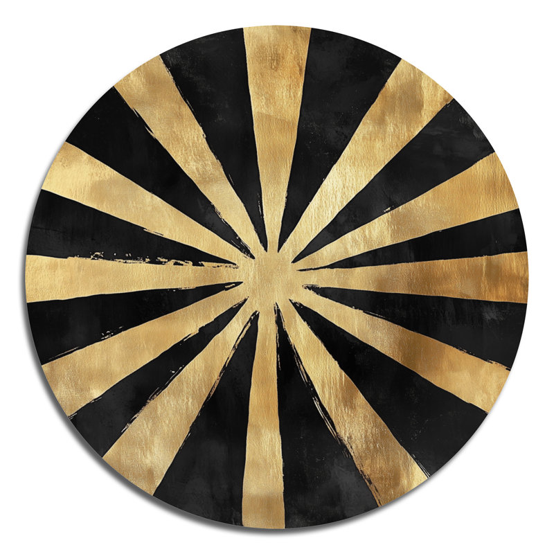 Décoration murale noire et dorée Sunburst - abstrait rond en métal, L 16 po x H 16 po