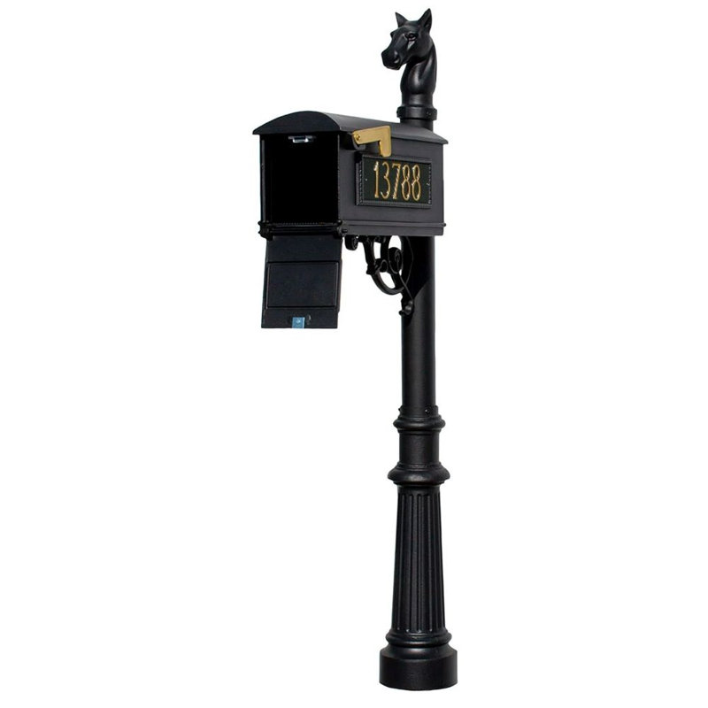 Lewiston Mailbox Aluminum Post Mounted Mailbox with Magnetic Closure, Black