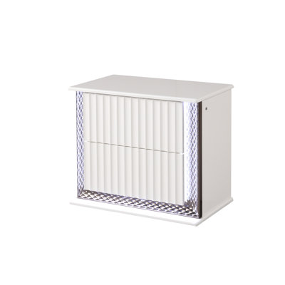 Modern Bedroom Bedside Cabinet With Two Drawers, Textured Front, Diamond - Led Side Accents, White And Filler, 26.98 In Wide, 17.14 Depth Nightstand Accents Lighting, Wood Finish, Built From Solid