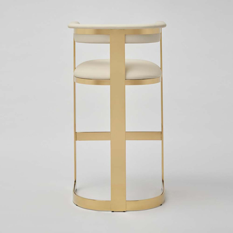 Darcy Upholstered Stool, Polished Brass/Buff Cream, Bar Stool (30" Seat Height)