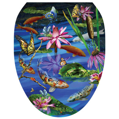 Décalcomanie de siège de toilette Koi Botanical Fish - couvercles de toilette modernes avec couvercle en vinyle antidérapant pour sièges ronds et allongés