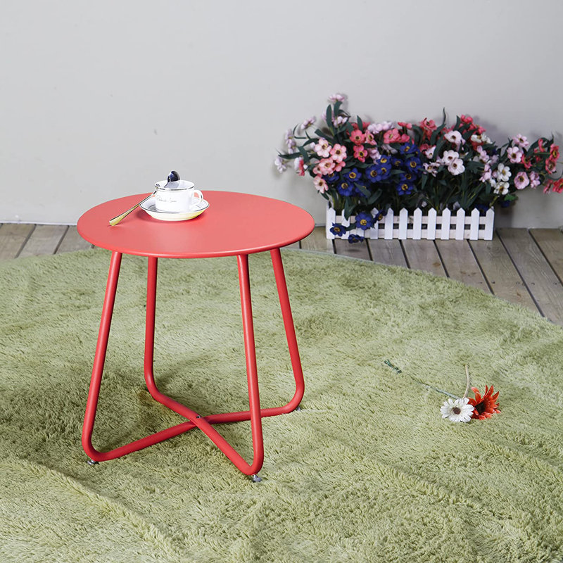 Ebern Round Outdoor Side Table, Red