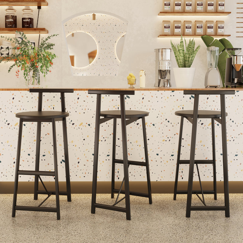 27''H Of 3, Black Seat & Metal Legs, Pleasant And Modern For Kitchen Counters Cozy Seating, Black