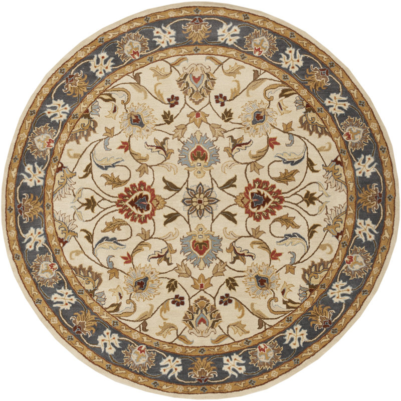 BuckHill Oriental Hand-Tufted Wool Tan Area Rug, Round 8'