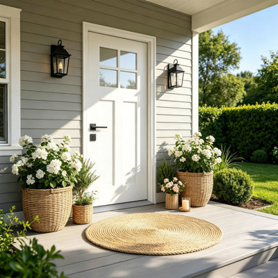 Porte d'entrée en fibre de verre blanche 36 po x 80 po, ouverture à droite vers l'intérieur, cadre en PVC blanc 4-9/16 po avec moulure en brique, design moderne et minimaliste avec surface lisse et vitrage clair.