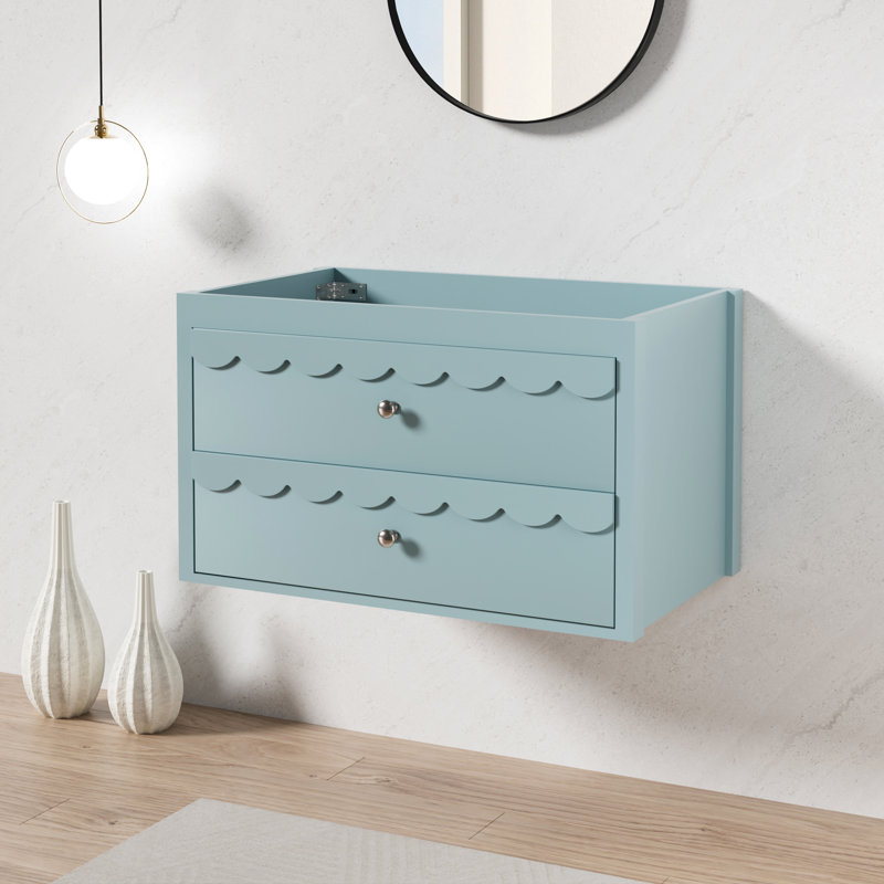 Base de meuble-lavabo mural 30 po seulement, lavabo non inclus, rebord ondulé décoratif, Bleu