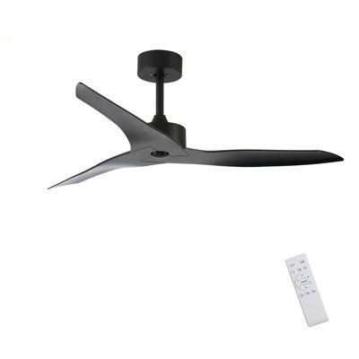 52" Outdoor Black Ceiling Fan Without Light With Remote Control ,3 ABS Blades Farmhouse Ceiling Fan 6-Speed Reversible DC Motor Modern Ceiling Fan For Living Room, Bedroom, Kitchen