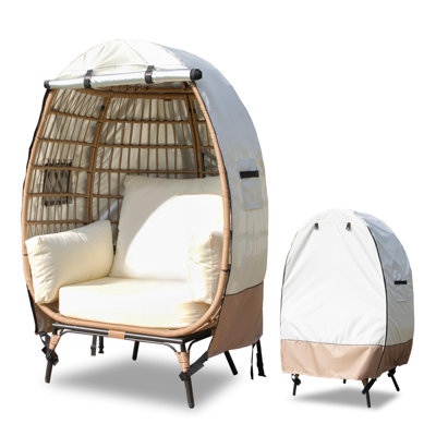 Housse d'extérieur pour chaise d'œuf, housse d'œuf imperméable avec fermeture à glissière pour chaise de patio en osier (beige et brun, convient aux chaises d'œuf de L 43 po x l 25 po x H 55,1 po)