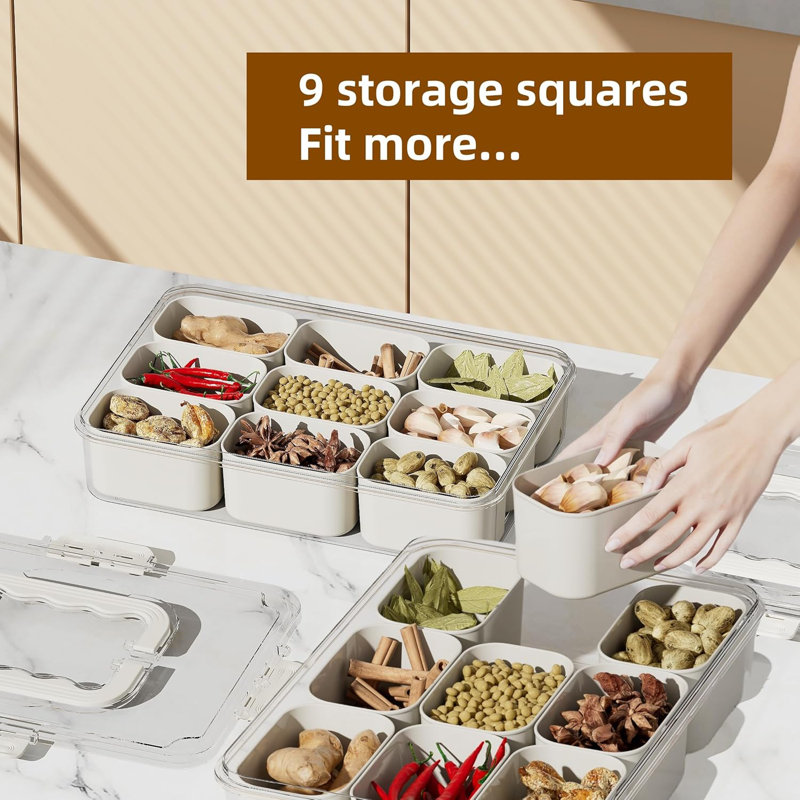 Portable Snackle Box Container Divided Serving Tray with Lid and Handle