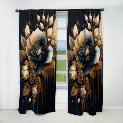 Rideau occultant floral bleu marine et rose doré II - 1 panneau