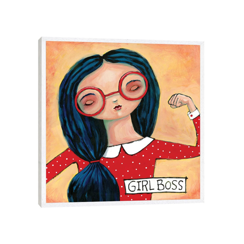 Girl Boss by Teresa Kogut - Painting on Canvas, 45.72cm H x 45.72cm W x 3.81cm D, White Framed