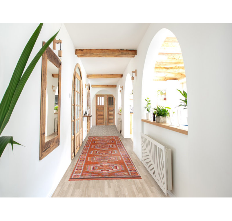 Tapis turc géométrique en laine Oushak 3 x 13