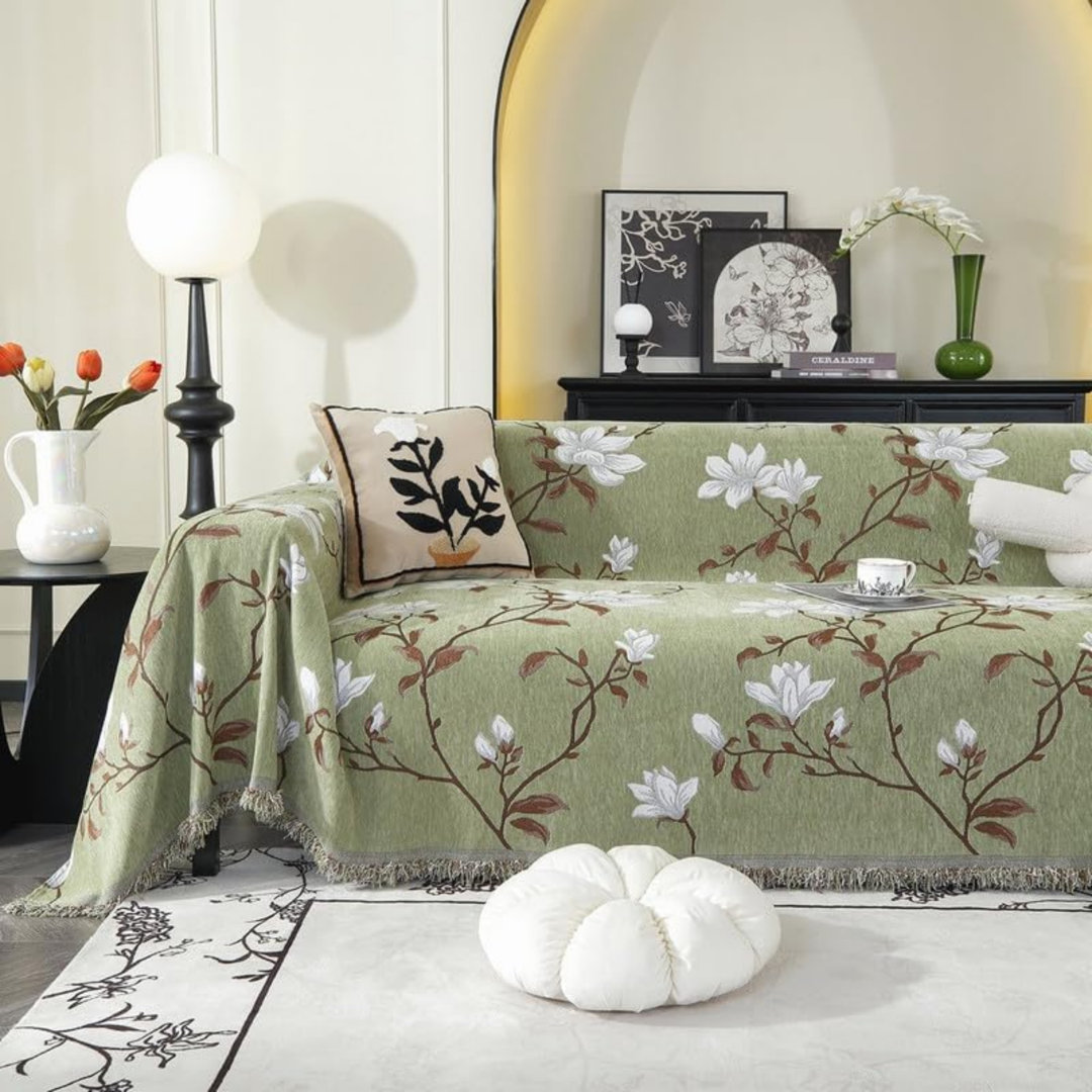 Soft Non-Slip Slipcover with Tassel, All-Season Washable Couch Protector for Dogs (Green, 180 × 260 cm)