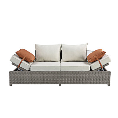 All-Weather Wicker Patio Sofa with Ottoman
