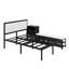 Lit plateforme double en métal avec tablettes de rangement à deux niveaux, armoire de rangement en bois, structure en métal durable avec surface de revêtement douce-2084645925