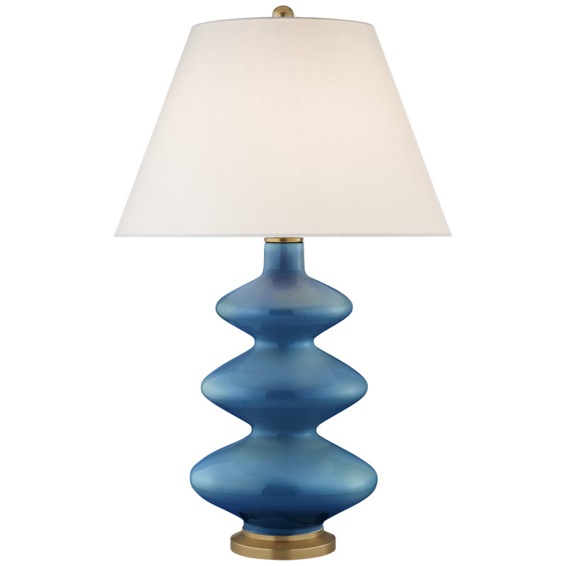 Christopher Spitzmiller Smith Medium Table Lamp, Linen, Mixed Blue Brown, 29.25" H x 18.5" W x 18.5" D