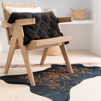 Baroque Print Mini Cowhide Rug (Brown on Black)