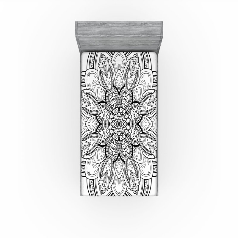 Drap-housse orange Ambesonne, Drap-housse de taille simple, Blanc / oriental noir