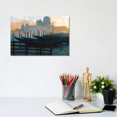 Venice, Italy - Sunset Gondolas II 1 Piece Wall Art on Canvas