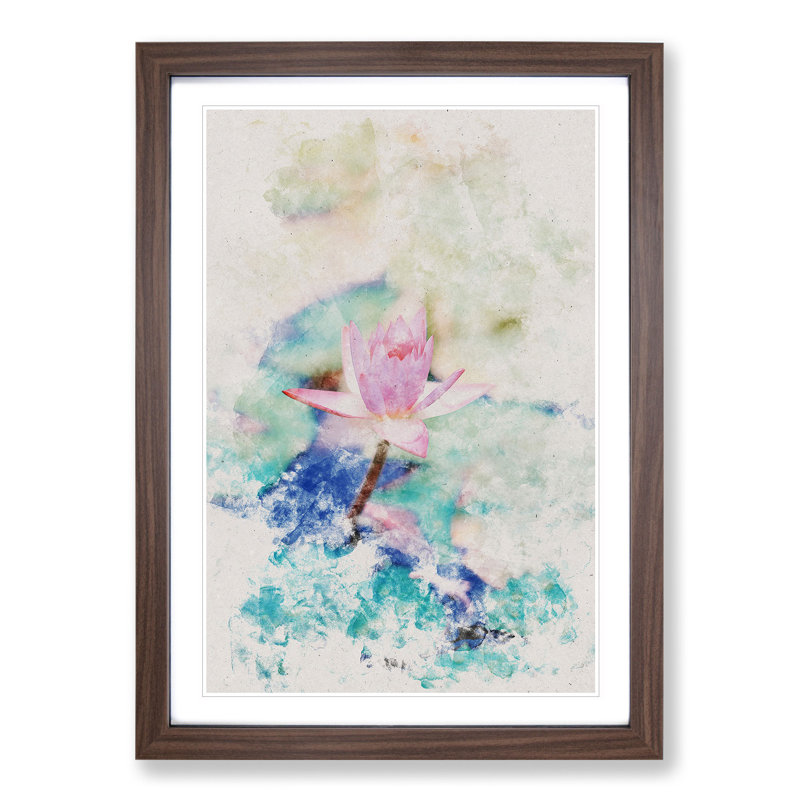 Pale Pink Water Lily - Picture Frame Painting, 36cm H x 27cm W x 2cm D, Walnut Framed