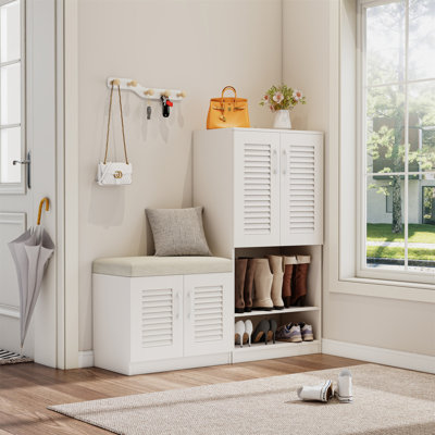 Armoire à chaussures multifonctionnelle avec banc et compartiment de rangement 7 + 3, planche à couches réglable, banc à chaussures avec coussin pour le vestibule, étagère à chaussures autoportante pour le vestibule, vestibule, couloir