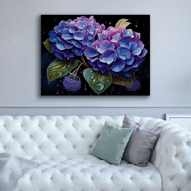 «Blue Hydrangea» par Momart, art mural sur toile, H 40 po x l 54 po x P 1,5 po