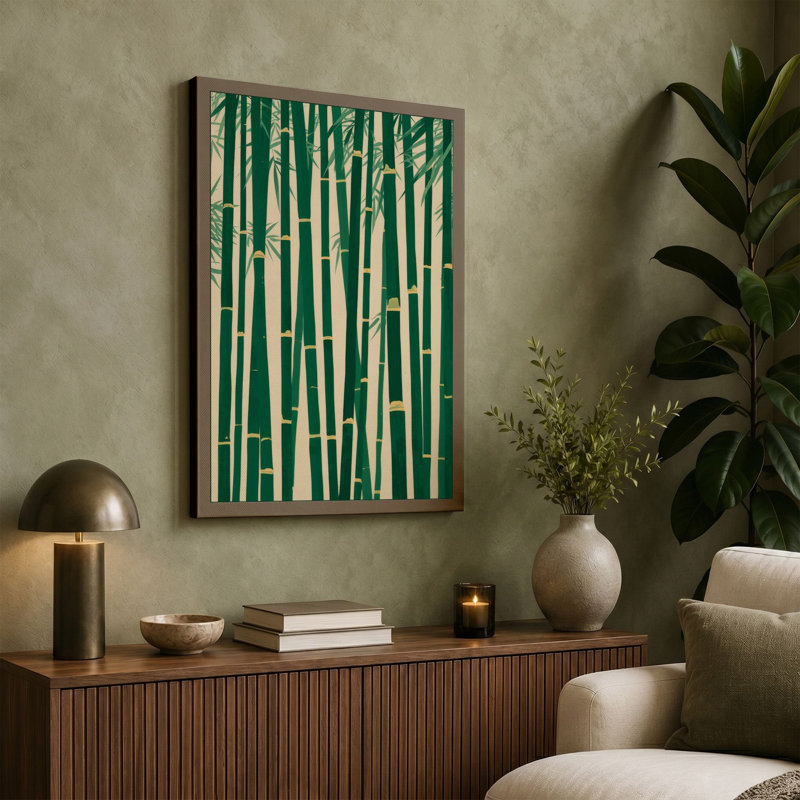 Bamboo Grove Botanical - Wrapped Canvas, 24x16 - 61.0 x 40.6 cm, Taupe Border