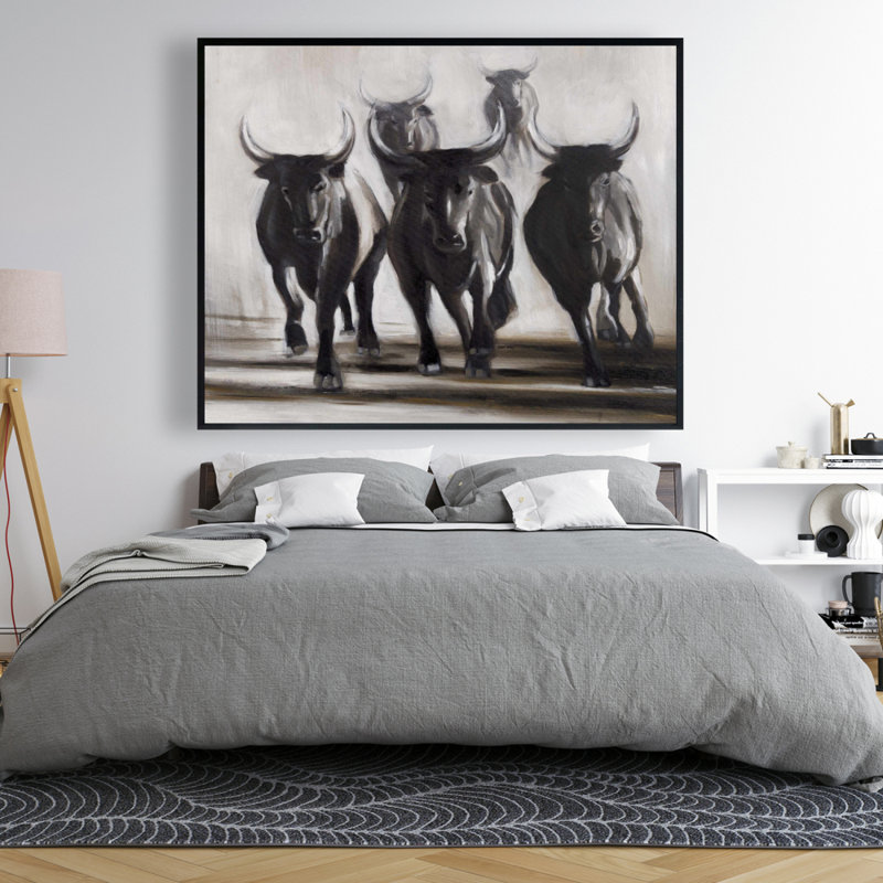 Running Fierce Bulls Print On Canvas