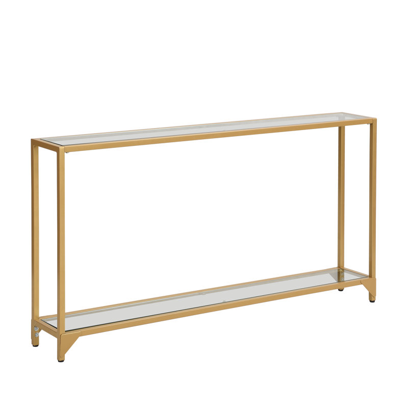 Elegant Gold 56" Slim Console Table with Tempered Glass Top, Gold