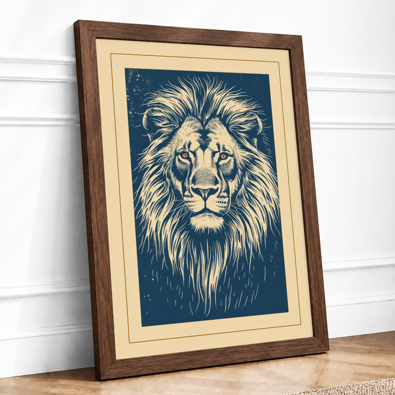 Noble Lion Japandi - Framed Print, Walnut, A1 - 84.1 x 59.4 cm