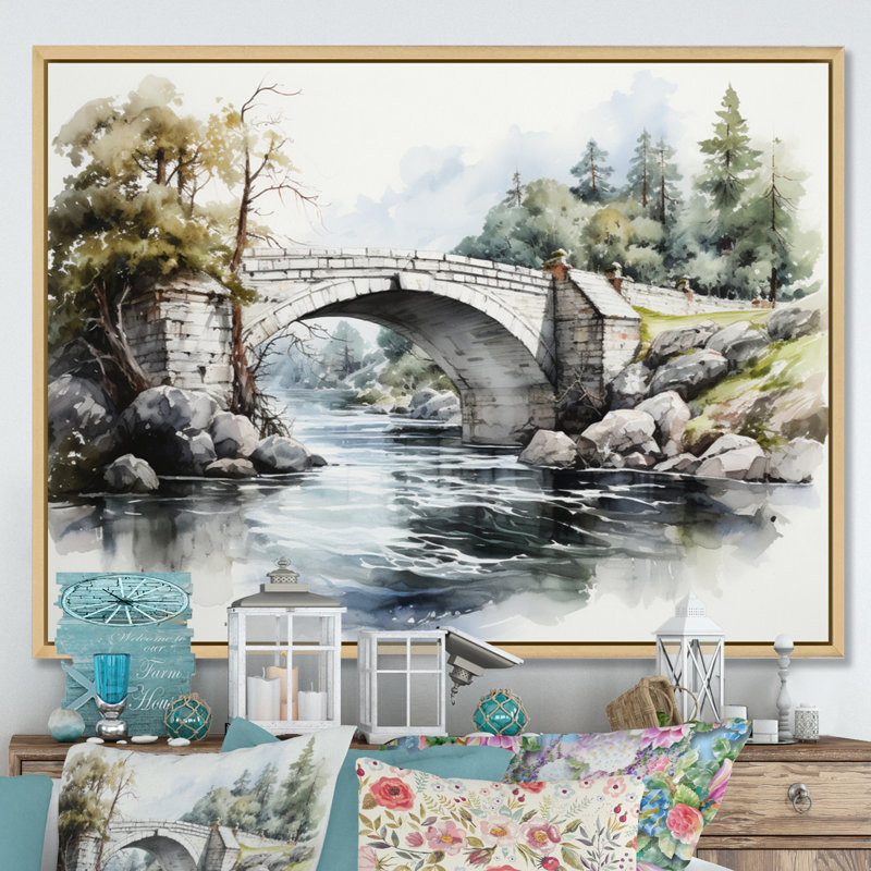 Pont beige Mackerley - reproduction sur toile, Cadre naturel flottant, H 16 po x l 32 po x P 1 po