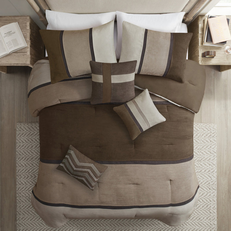 Édredon en faux suède pour grand lit - brun, 7 pièces, literie apaisante pour grand lit, charmante maison, Brun