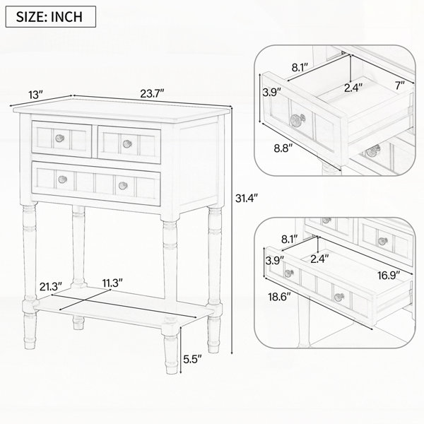 Alcott Hill Classic Distressed Wood Console Table with Drawers and ...