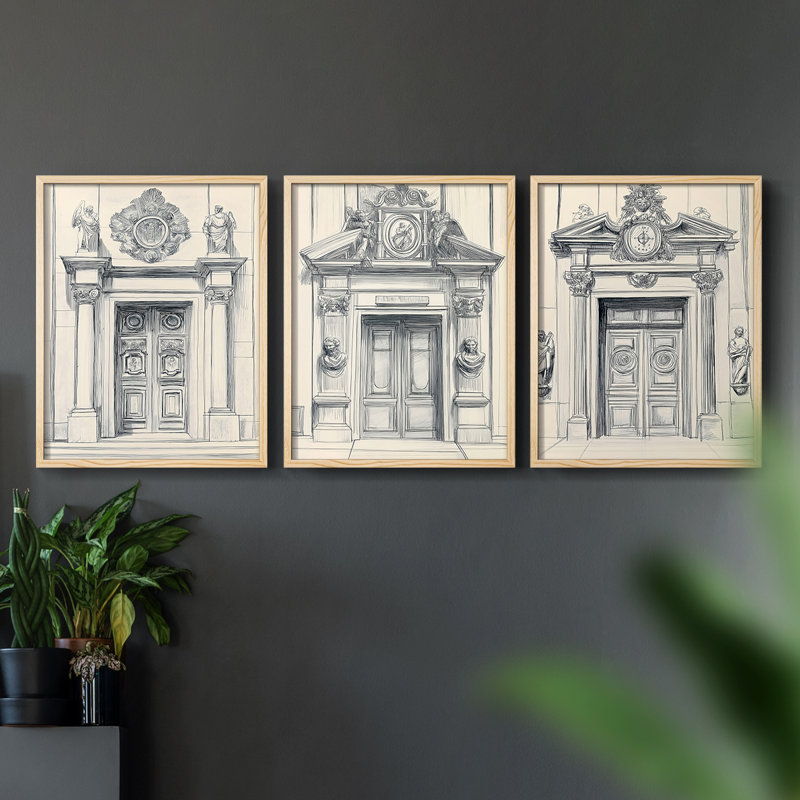 Lanscape Study  Series  IV  -Set Of 3 Framed Giclee Prints -Ready to Hang, Natural, 10" H x 24" W