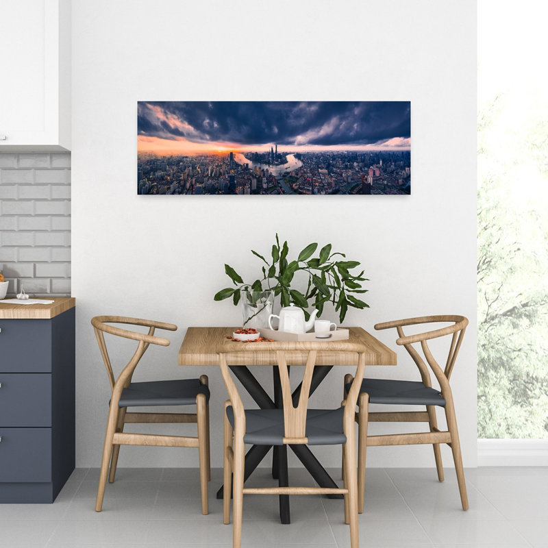Dramatic City Sunset Panorama 1 Piece Wrapped Canvas Panoramic Wall Art, 91.44 cm H x 30.48 cm W