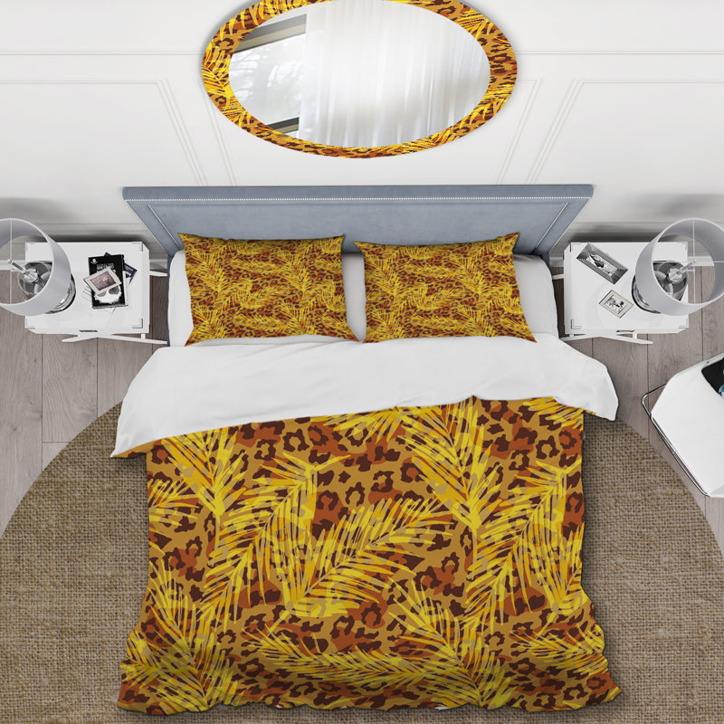 Ensemble de housse de couette à motif de feuilles de palmier jaune - Microfibre polyester