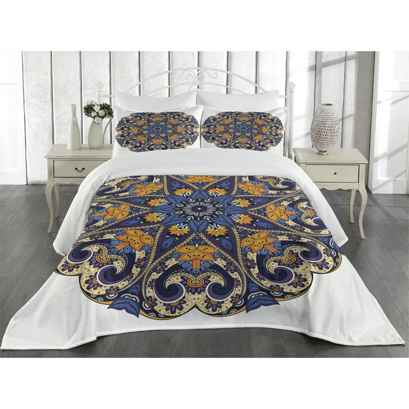 Puppy Eclectic Polyester Floral Coverlet, Queen Bedspread + 2 Shams